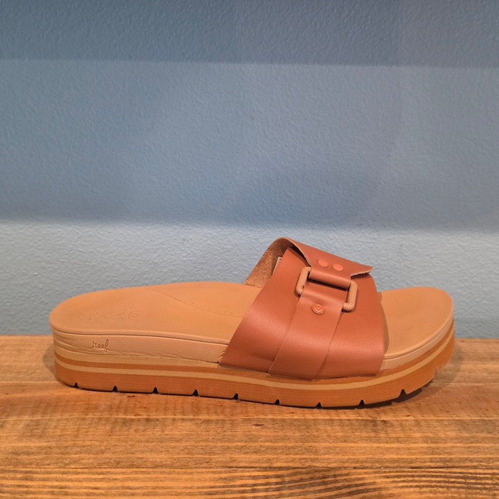 Reef Womens Horizon Hi Slide Tan Platform Vegan Leather Sandals Size 11 - Picture 7 of 11